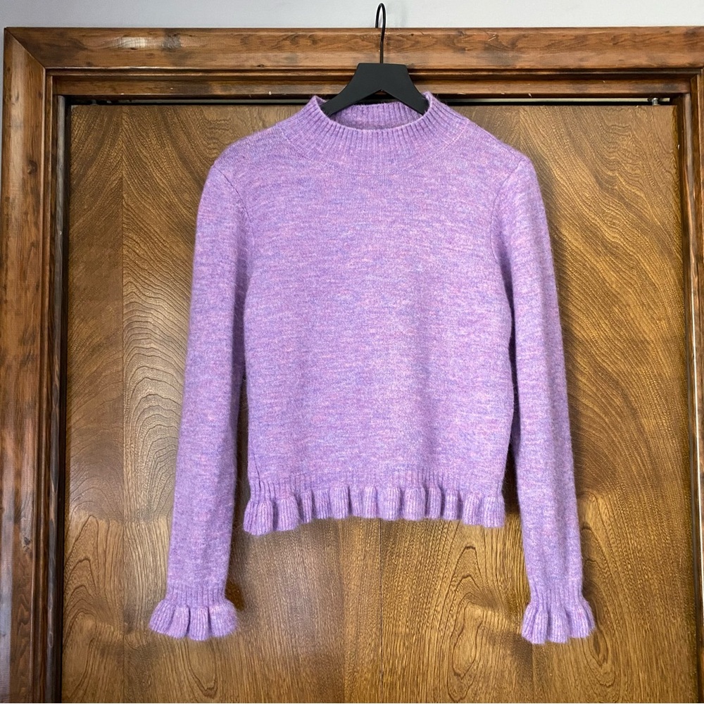 BCBG Paris XL Women's Purple Cropped Ruffle Turtleneck Sweater Long Sleeve Soft